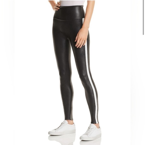 SPANX Pants - Spanx Black & White Striped High Rise Faux Leather Leggings plus Size 3X